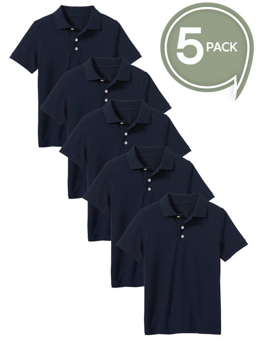 5-Pack School Uniform Tagless Polo Tshirt for Little Boys & Big Boys